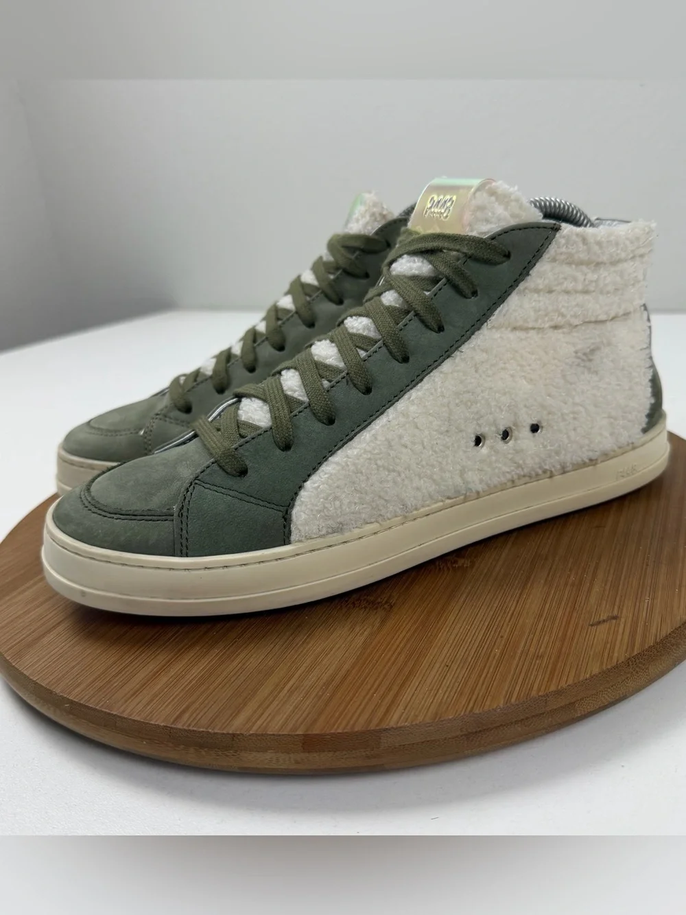 P448 Skate Wad High-Top Sneakers in Olive and Cream Sherpa
